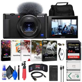 Sony ZV-1 Digital Camera (Black) + 64GB Card + Case + Extra Battery + Software