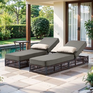 Buenhomino Patio Lounge Chair Set - Outdoor Wicker Chaise Lounge with Adjustable Backrest & Side Table, 5-inch Thick Cushion for Backyard, Poolside - 1 of 4