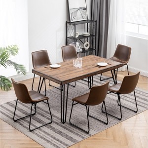 NicBex Dining Room Table Set for 6 Industrial Dining Table Set with Wooden Tabletop, 6 Faux Leather Chairs for Kitchen - 1 of 4