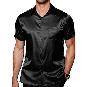 COOFANDY Mens Silk Button Down Short Sleeve Shirt Satin Dress Shirts Summer Beach Wedding Shirt - 1 of 4