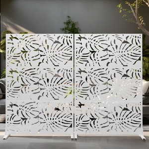Pexfix 72 x 47 Inch Metal Privacy Screen Freestanding Outdoor Divider Panel For Patio Deck Balcony Heavy Duty Base Weatherproof White - 1 of 4