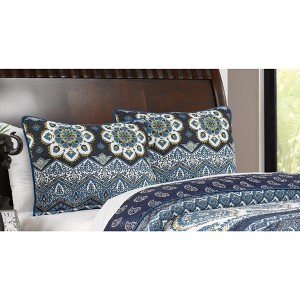 Greenland Home Fashions Medina Indigo Sham with Medallion and Paisley Print, Prewashed Cotton, Reversible Design - 1 of 3