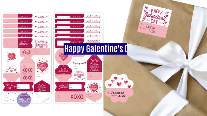 Big Dot of Happiness Happy Galentine's Day - Assorted Valentine's Day Party Gift Tag Labels - To and From Stickers - 12 Sheets - 120 Stickers, 2 of 10, play video