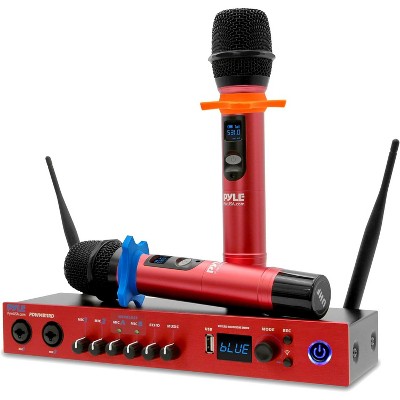 Pyle PDWM811RD.5 UHF 2-Channel Wireless Handheld Microphone System - Red
