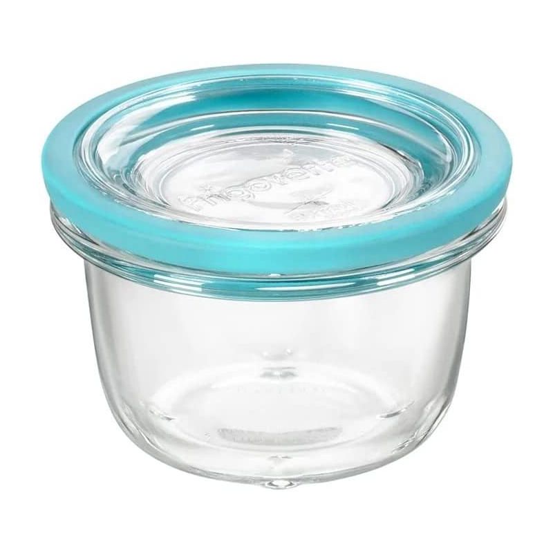 Bormioli Rocco Frigoverre Future 6.25 oz. Round Food Storage Container, Made From Durable Glass, Dishwasher Safe, Made In Italy,Clear/Teal Lid, 1 of 7