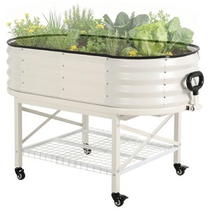 Galvanized Raised Garden Bed with Legs, Outdoor Elevated Oval Planter Box with Storage Shelf, Standing Growing Bed for Flowers Vegetable - 1 of 4