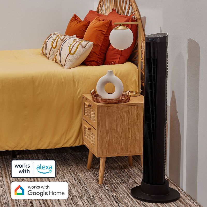 Holmes 40&#34; Wi-Fi Smart Connect Digital Oscillating 3 Speed Tower Fan with Remote Control Black, 6 of 9