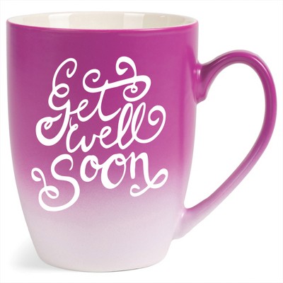 Elanze Designs Get Well Soon Two Toned Ombre Matte Pink and White 12 ounce Ceramic Stoneware Coffee Cup Mug