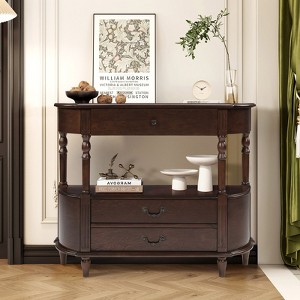 Bella Depot Curved 43'' Wood Console Table with 3 Drawers, Narrow Entry Table Sofa Table with Storage Shelf and Solid Wood Legs - 1 of 4