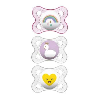 MAM Perfect Night Baby Pacifier Patented Nipple Glows in the Dark 6-16  Months Girl 2 Count (Pack of 1)