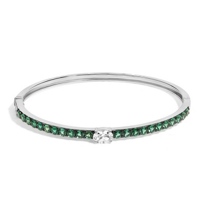 Haus of Brilliance Silver Created Sapphire and Emerald Semi Eternity Bangle Bracelet