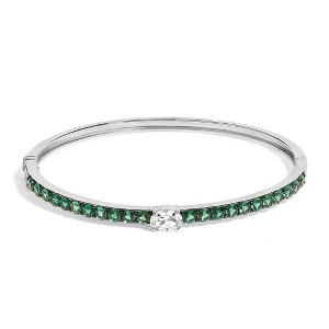 Haus of Brilliance Silver Created Sapphire and Emerald Semi Eternity Bangle Bracelet - 1 of 4