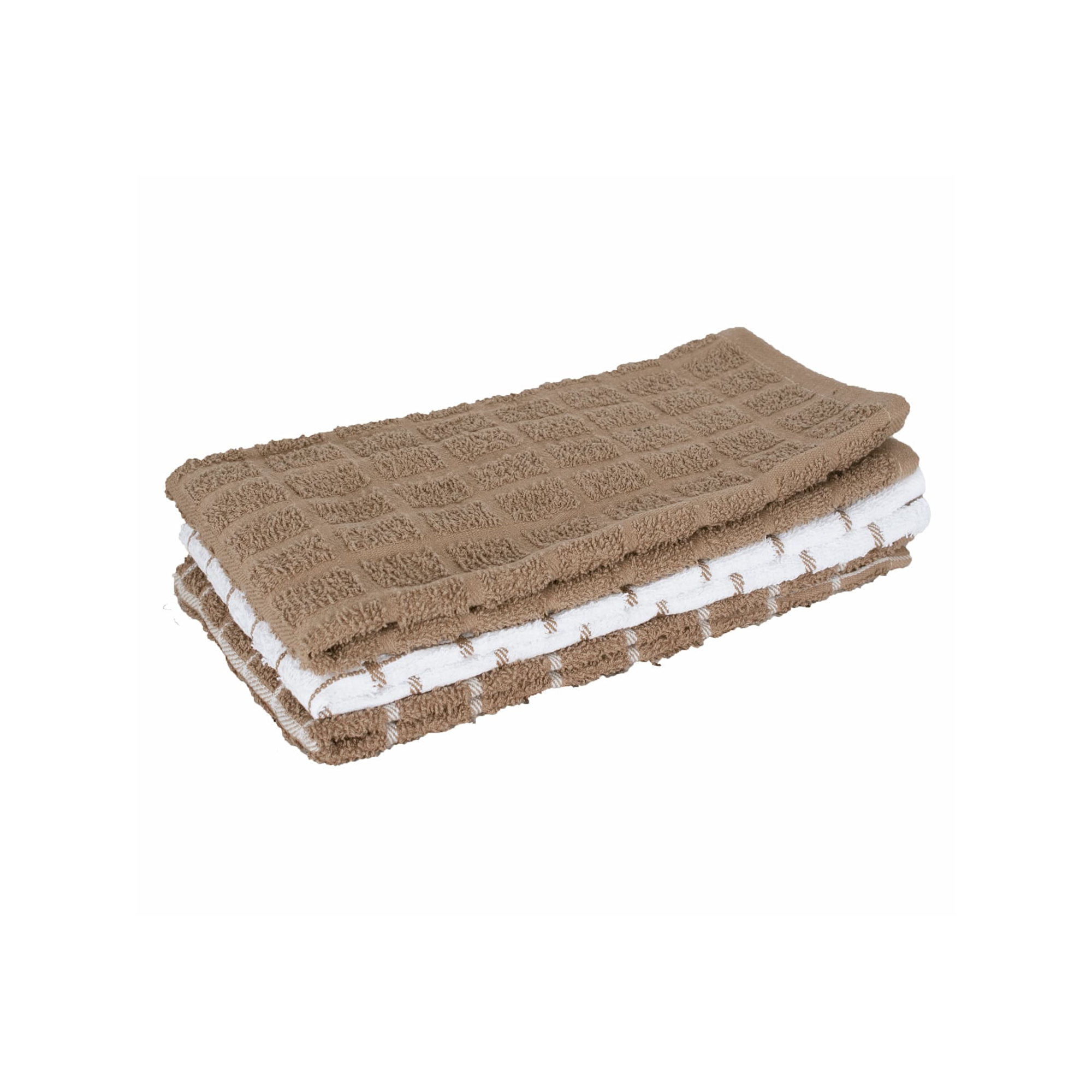 John Ritzenthaler Co. Terry Check Kitchen Towel Set 3-Pack 15" x 25" Mocha