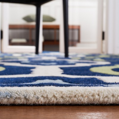 Dark Blue and Multicolor Hand-Tufted Wool Square Rug