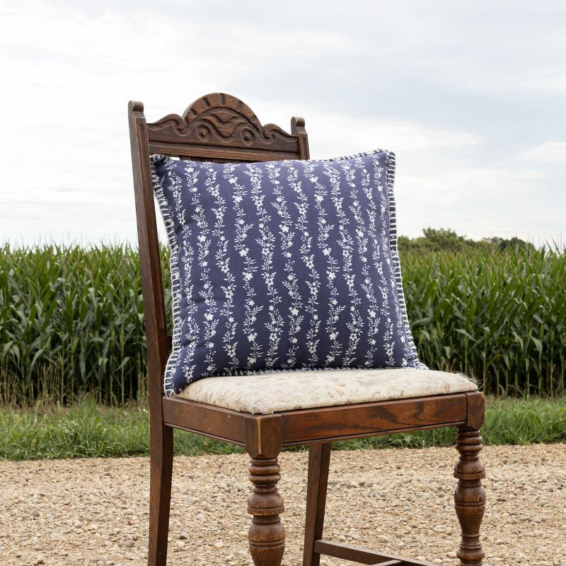 20X20 Inch Hand Woven Floral Stripe Outdoor Pillow Blue Polyester With Polyester Fill by Foreside Home & Garden, 2 of 6
