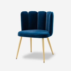 Barbara Contemporary Velvet Vanity Stool for Makeup Room, Moden Accent Side Chairs for Living Room with Shell Back and Golden Metal Legs | ARTFUL LIVING DESIGN - 1 of 4