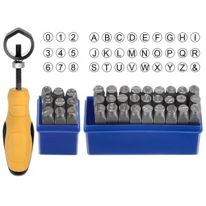 Unique Bargains Punch Press Imprint A-Z/0-8 Metal Stamping Kit with Assist Tool 1 Set Silver - 1 of 4