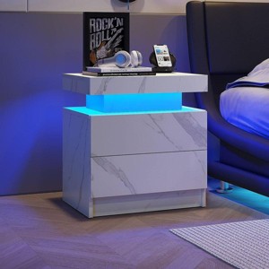 Streamdale Modern Nightstand with LED and 2 Drawers (White Stone) - 1 of 4