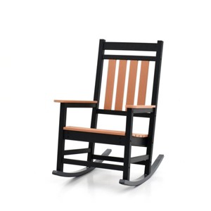 Matte Frame Contemporary Patio Rocking Chair Engineered Polymer & Slatted Wood Paneling with Ergonomic Curvature - 1 of 4