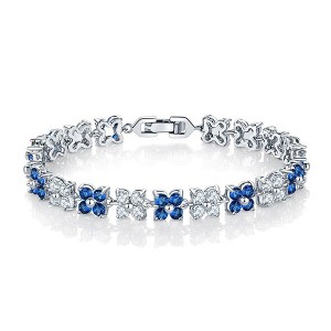 Hollywood Sensation Flower Cubic Zirconia Tennis Bracelet with Round Cut Sapphire Cubic Zirconia 7 Inches Gold - 1 of 3