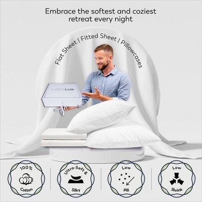 Aireolux 600 Thread Count White Cotton Twin Sheet Set