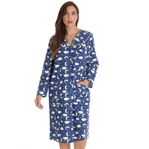 Dreamcrest Womens Snap-Front House Coat Flannel Duster Nightgown with Pockets - 1 of 3