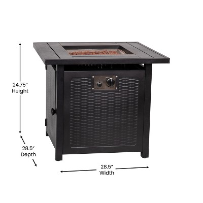 Olympia Black 28" Square Gas Fire Pit Table with Lava Rocks