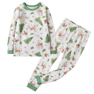 Owlivia Organic Cotton Baby Long Sleeve Pajama Sets, Kid's 2PC Sleepwear- Christmas Tree - 1 of 4