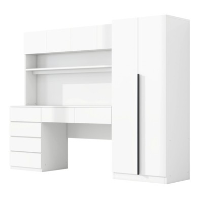 TIRAMISUBEST 2-Door Wooden Wardrobe Desk - Mobile Storage with Shelves, Drawers & Locking Wheels | Space-Saving Bedroom Organizer