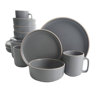 Gibson Home Zuma 16-Piece Round Matte Stoneware Dinnerware Set Gray