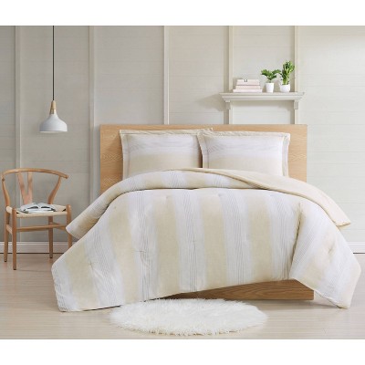 Twin XL 2pc Farmhouse Stripe Comforter Set Beige - Cottage Classics