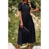 Women's Summer Crew Neck Short Sleeve Smocked Midi Dress Casual Elastic Waist Tiered A Line Maxi Dress - 3 of 4