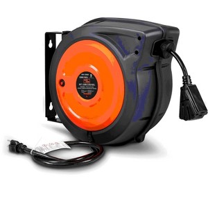 SuperHandy Mountable Retractable Extension Cord Reel - 12AWG x 65' Ft, 3 Grounded Outlets, Max 15A - 1 of 4