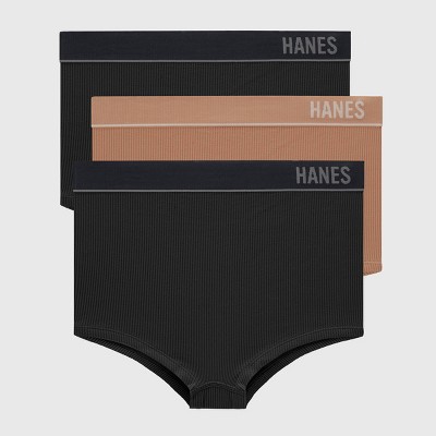 Hanes Originals Women's 3pk Ribbed Boy Shorts - Black/beige Xxl : Target