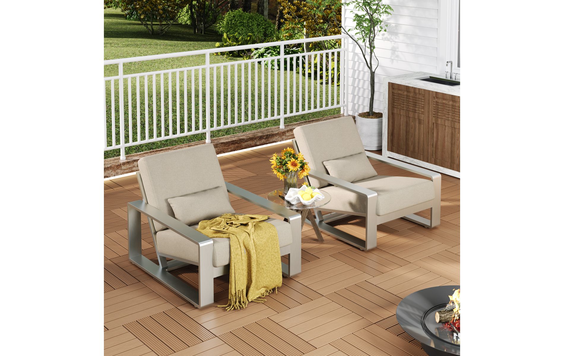 Aluminum Outdoor Club Chair Set of 2, Modern Rust Resistant Patio Lounge with Olefin Cushion, 32.5" Wide for Outdoor Use-3irtyhousy