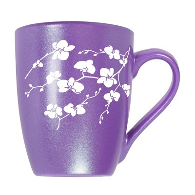Elanze Designs Botanical Floral Nature Coffee Cup Mug 10 Ounce Ceramic With Shimmery Metallic Finish Elegant Minimalist Orchid Flower Silhouette