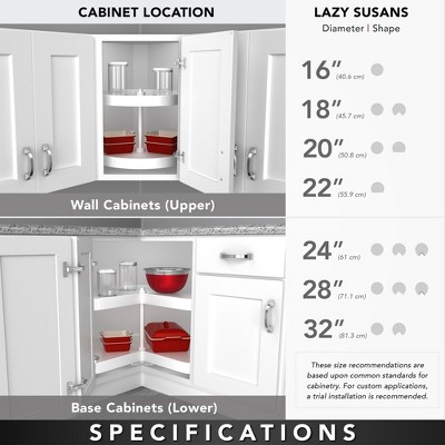 Rev-A-Shelf 28" Pie-Cut Dual Tier Lazy Susan Organizer for Corner Wall Kitchen Cabinets, Plastic Home Rotating Storage Shelves, White, 2942-28-11-1 — фото 5