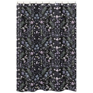 Sweet Jojo Designs Girl Shower Curtain 72in.x72in. Boho Floral Wildflower Black and Purple - 1 of 4