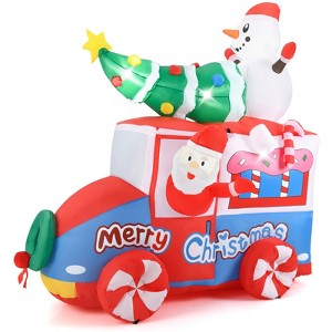 Tangkula 6 FT Christmas Inflatable Santa Claus Driving Car with Xmas Tree & Snowman Christmas Decorations with Santa Claus & Wreath Stakes & Ropes - 1 of 4