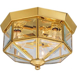 Progress Lighting, Hide-a-lite Iii, 3-Light Flush Mount, Polished Brass, Clear Beveled Glass, Traditional Styling - 1 of 2