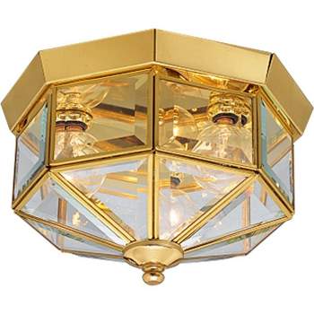 Progress Lighting, Hide-a-lite Iii, 3-Light Flush Mount, Polished Brass, Clear Beveled Glass, Traditional Styling