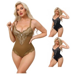 INSPIRE CHIC Women's Lace V Neck Push Up Tummy Control Standard