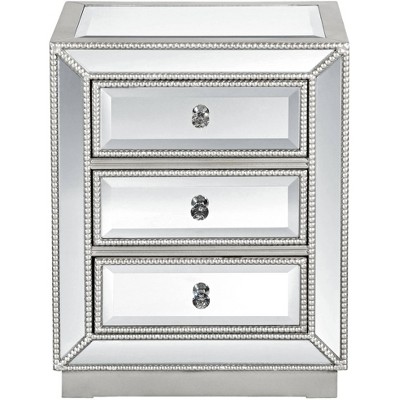Elegant 25" Silver Mirrored Accent Table with Faceted Glass Knobs