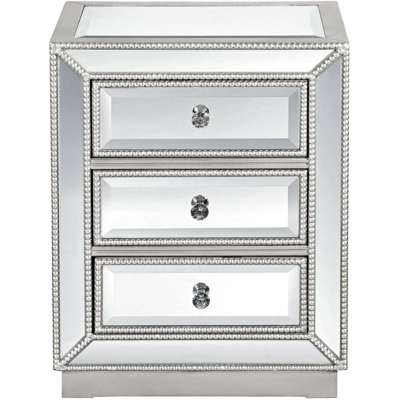 Coast to Coast Accents Trevi Modern Mirrored Rectangular Accent Table 20" x 15" with 3-Drawer Silver Beaded Trim for Living Room Bedroom Bedside House, 5 of 10