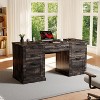 Executive Desk with Drawers, 60" Farmhouse Office Desk with Charging & File Drawer, Wood Home Writing Work Desk - 2 of 4