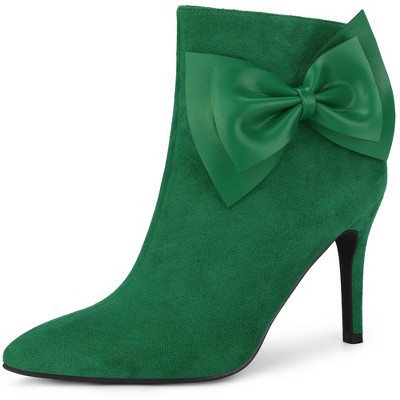 Allegra K Women's Pointy Toe Bow Decor Zip-Up Stiletto Heels Ankle Boots