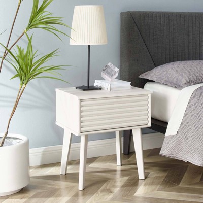 Mid-Century Modern Render End Table with Storage in White