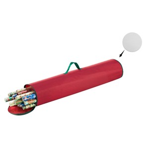 Wrapping Paper Storage Bag- Organize up to 40" Rolls of Gift Wrap- Zippered Canvas Tote- Upright, Hanging or Under the Bed by Hastings Home (Red) - 1 of 4