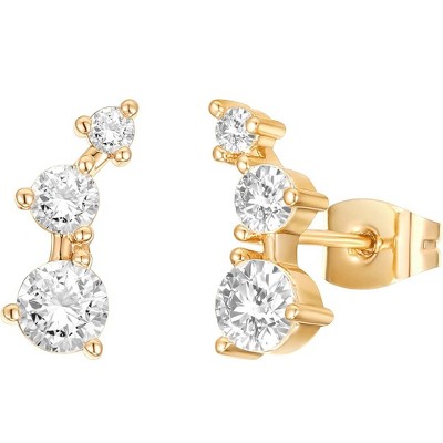 Paaaawaters 1 pair 14K Gold Plated Cubic Zirconia Ear Crawler Earrings Faux Diamond Arrow Ear Climber Fashion Earrings for Women