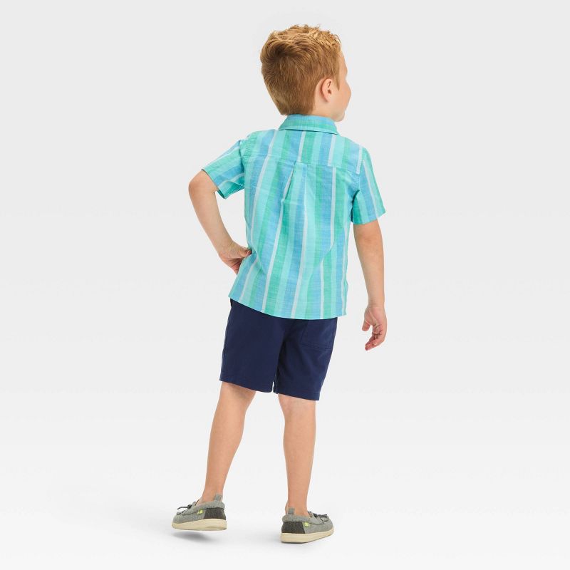 Toddler Boys' Short Sleeve Striped Button-Down Shirt and Shorts Set - Cat & Jack™ Turquoise Blue, 3 of 6